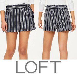Loft Shorts Paper Bag Waist Stripe Elastic Waist Navy Blue Pink Size Medium NWT